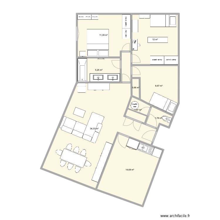 maison. Plan de 9 pièces et 91 m2