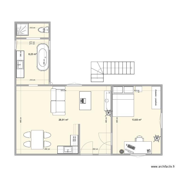 Dépendance. Plan de 3 pièces et 49 m2