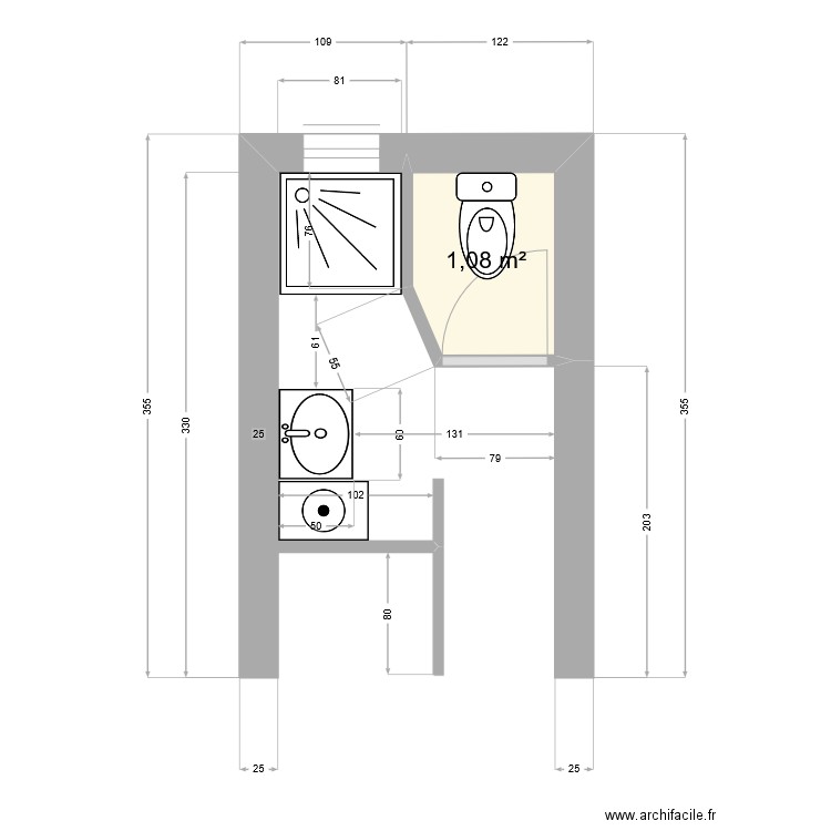 esquisse 3 . Plan de 1 pièce et 1 m2