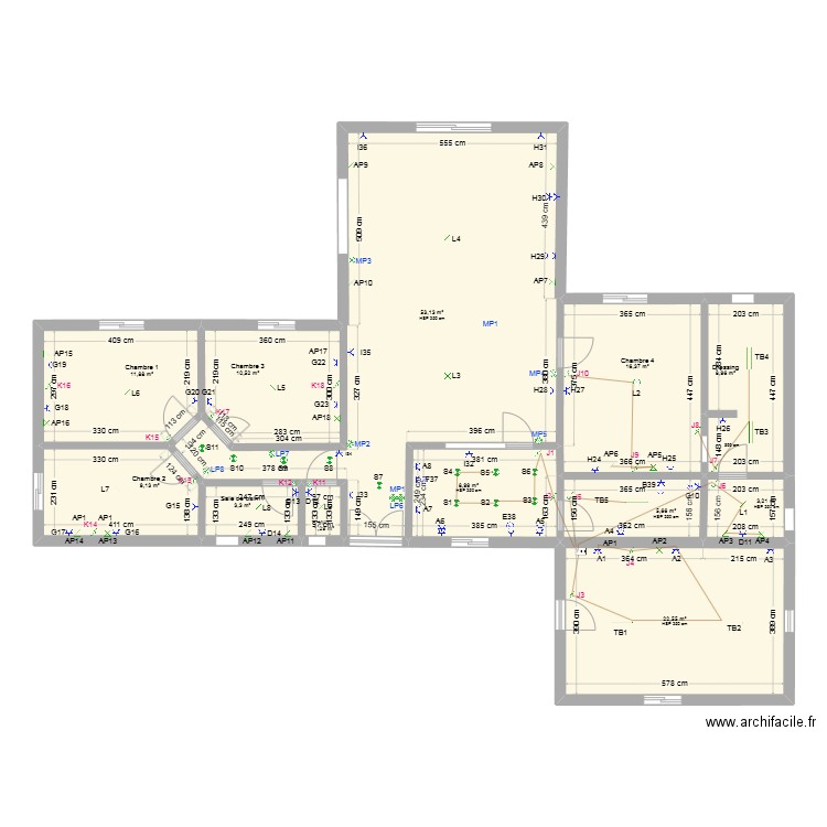 ECLAIRAGE PLAN. Plan de 12 pièces et 155 m2