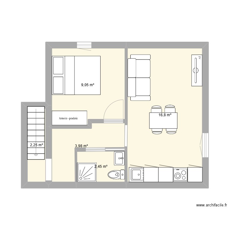 15 RC etage bis. Plan de 5 pièces et 35 m2