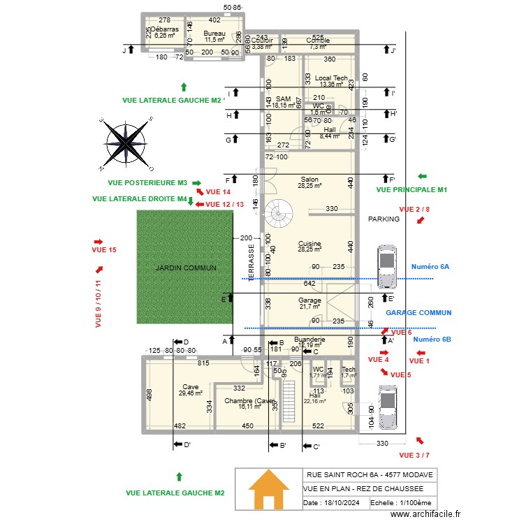 V.RADOUX - VUE EN PLAN - REZ - V2.23. Plan de 17 pièces et 232 m2