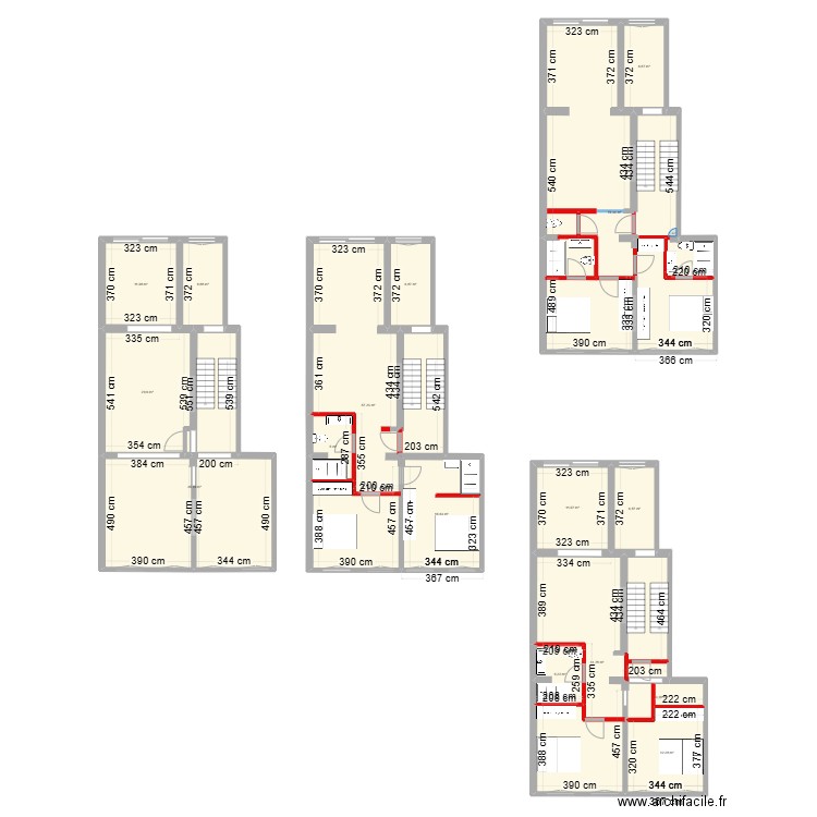 quatrcht1. Plan de 16 pièces et 342 m2