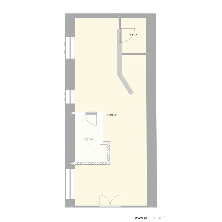 Bar Orléans. Plan de 3 pièces et 54 m2