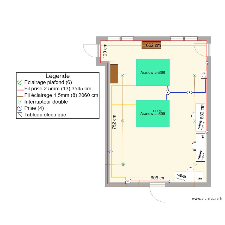 sae . Plan de 1 pièce et 54 m2