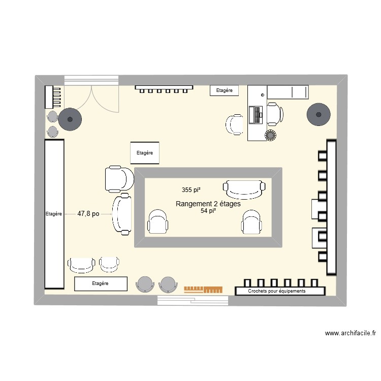 Bureau Prêt d'équipement N-Carlisle EXISTANT. Plan de 2 pièces et 46 m2