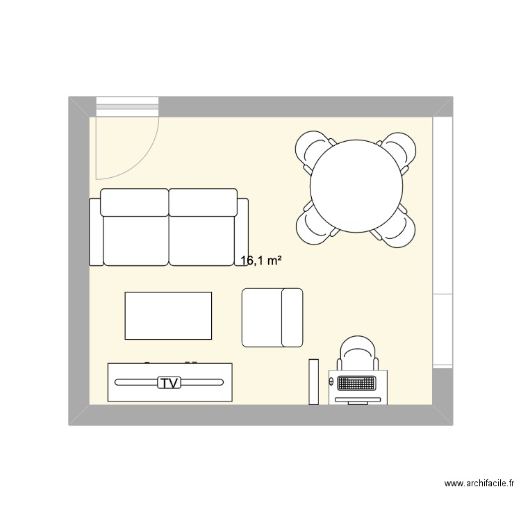 Salon 2. Plan de 1 pièce et 16 m2