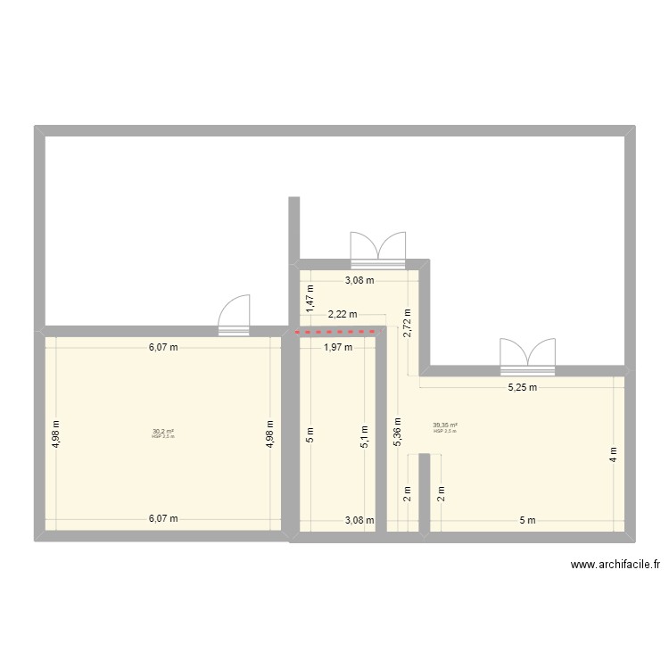 plan1. Plan de 2 pièces et 70 m2