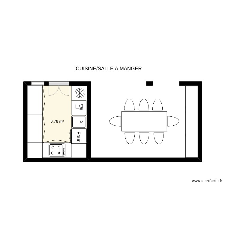 cuisine/salle a manger. Plan de 1 pièce et 7 m2