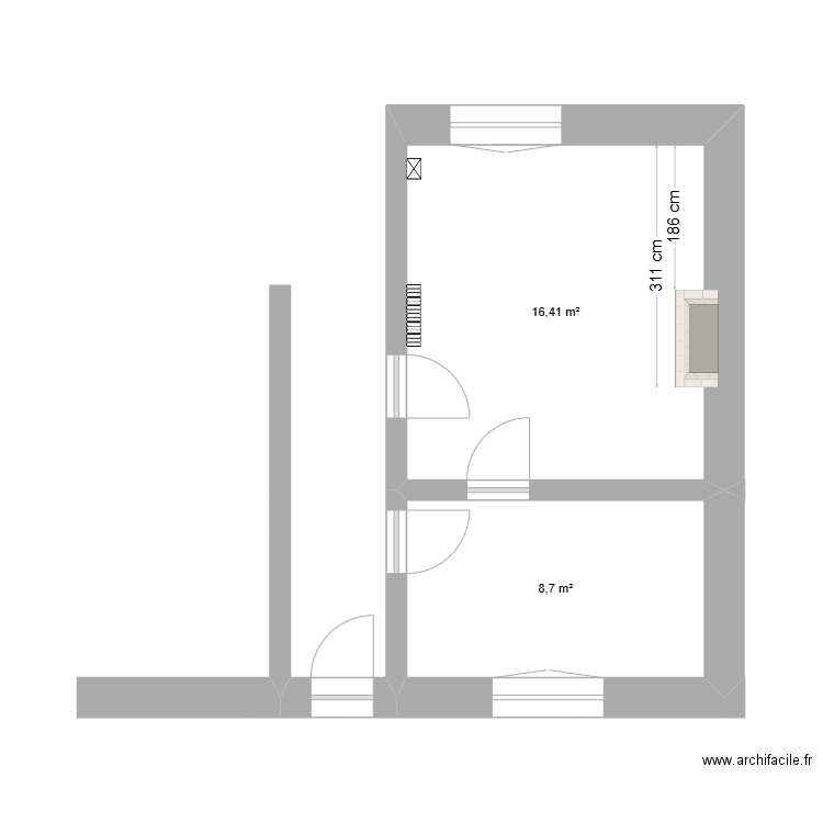 presbytère Chailly. Plan de 2 pièces et 25 m2