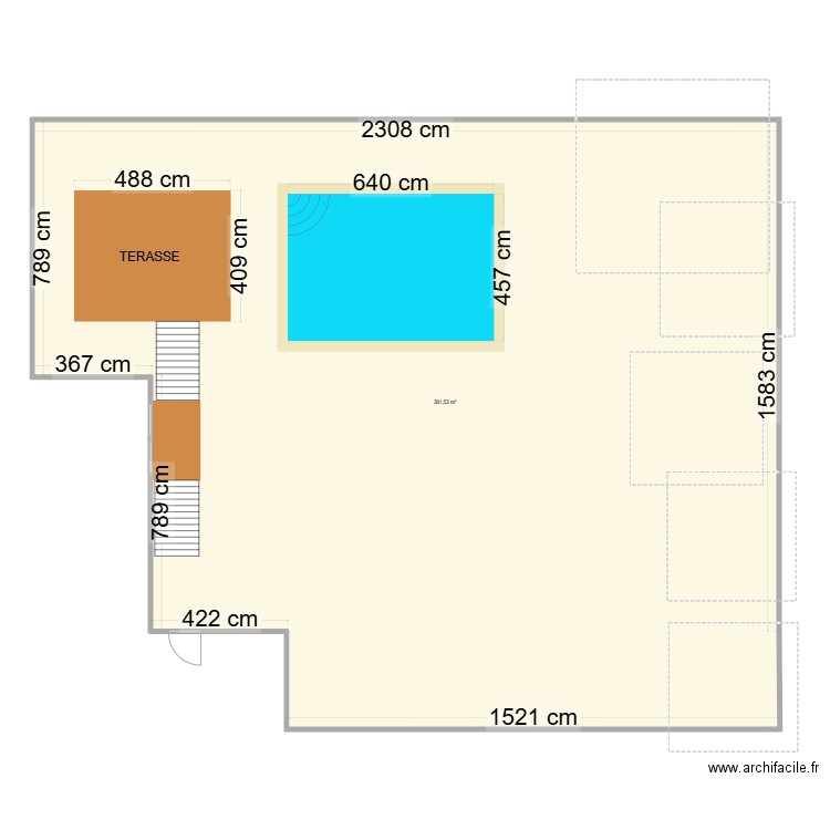 cours. Plan de 1 pièce et 382 m2