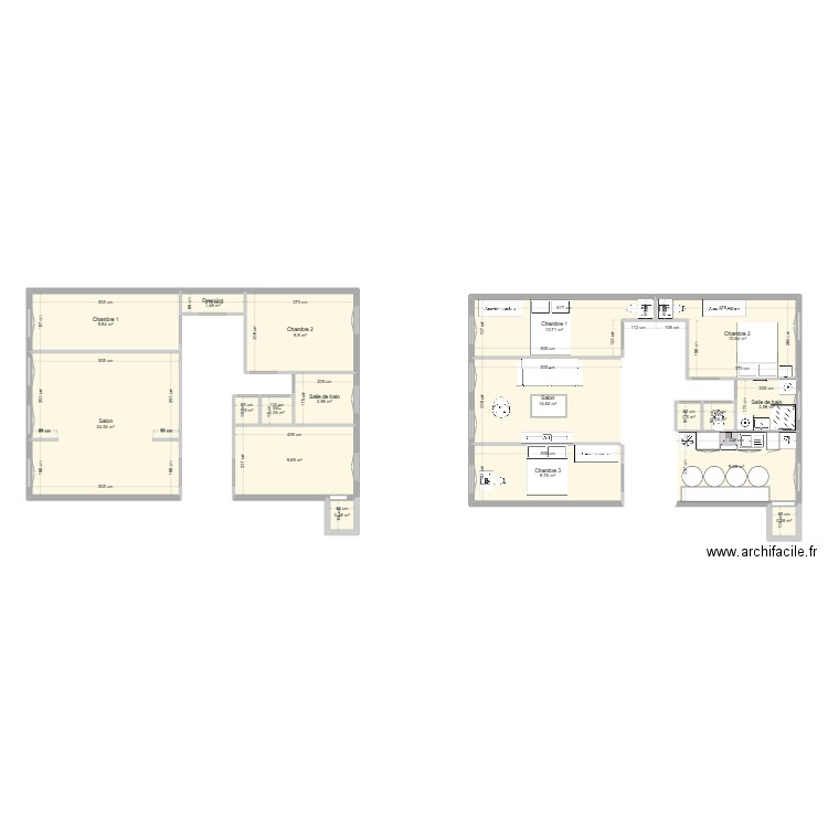 Appartement 4 pièces 69 m². Plan de 18 pièces et 124 m2