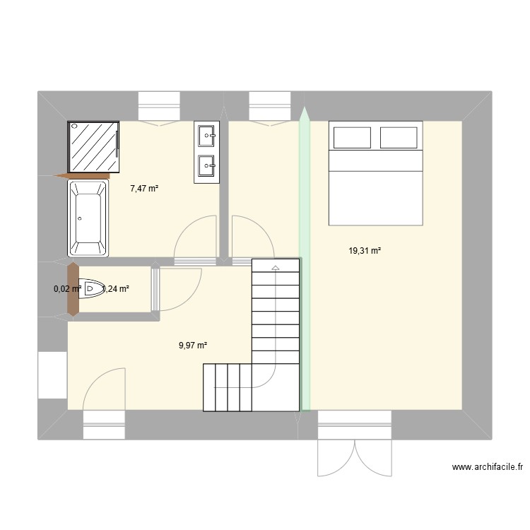 chambres. Plan de 5 pièces et 38 m2