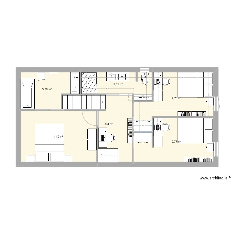 Étage maison 1. Plan de 6 pièces et 51 m2