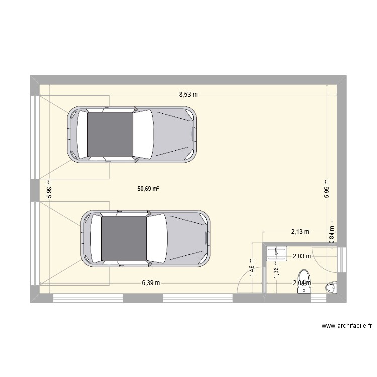 Garage. Plan de 1 pièce et 51 m2