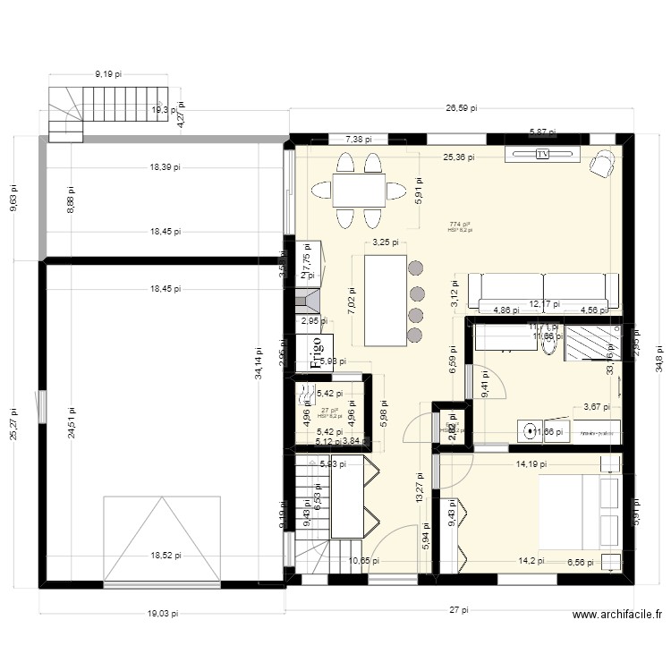 JUMELÉ. Plan de 3 pièces et 75 m2