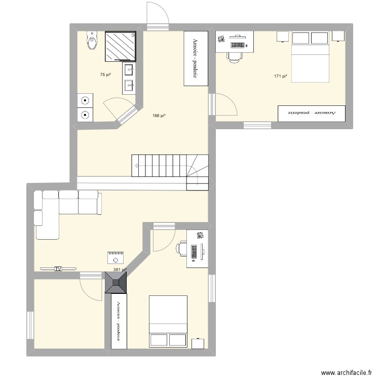 Sous-sol. Plan de 4 pièces et 75 m2