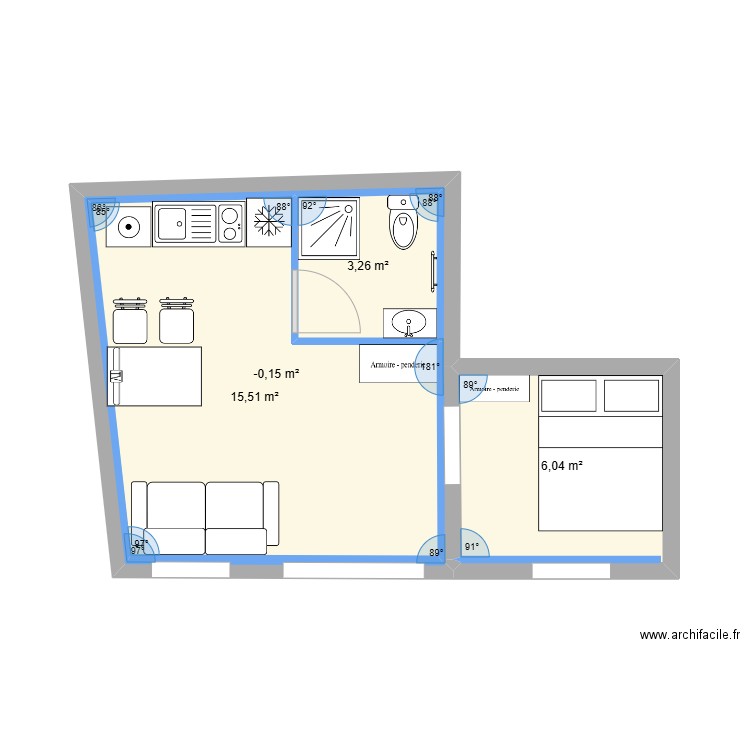 Sous sol 3. Plan de 4 pièces et 45 m2