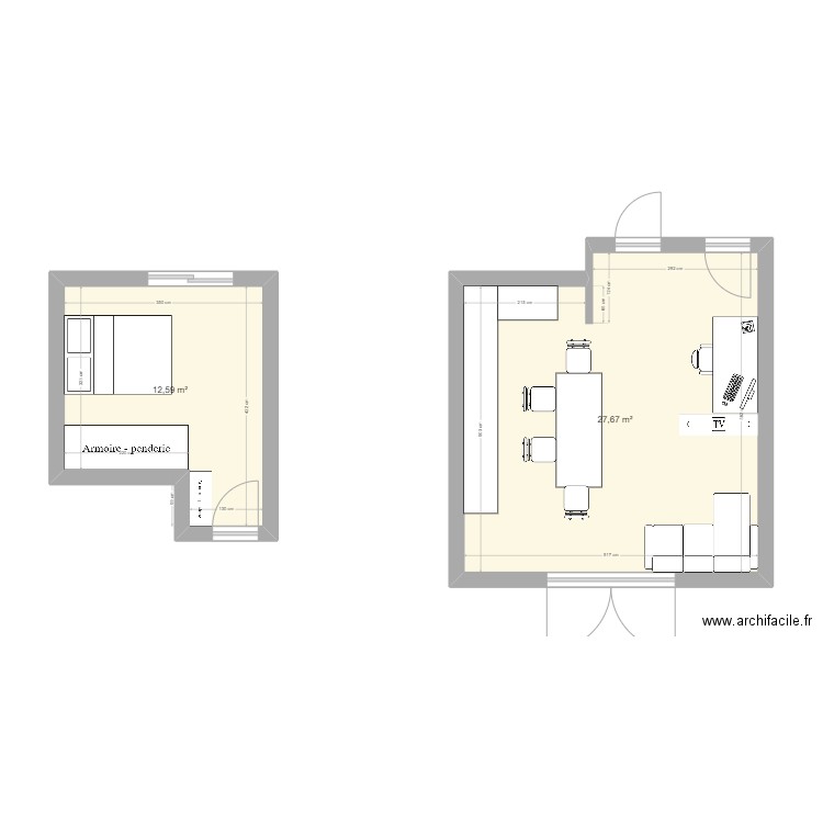 45m2 mesures 3. Plan de 2 pièces et 40 m2