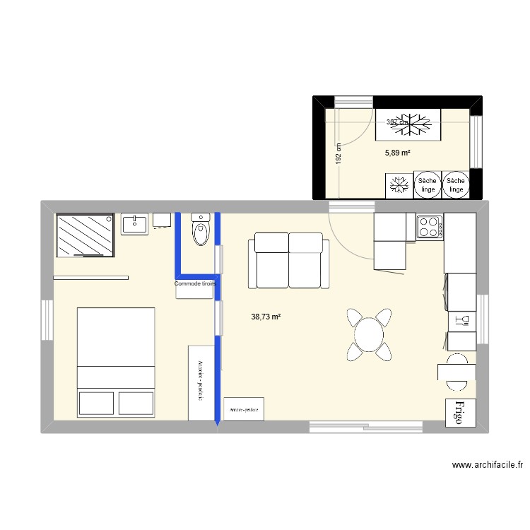 garage. Plan de 1 pièce et 41 m2