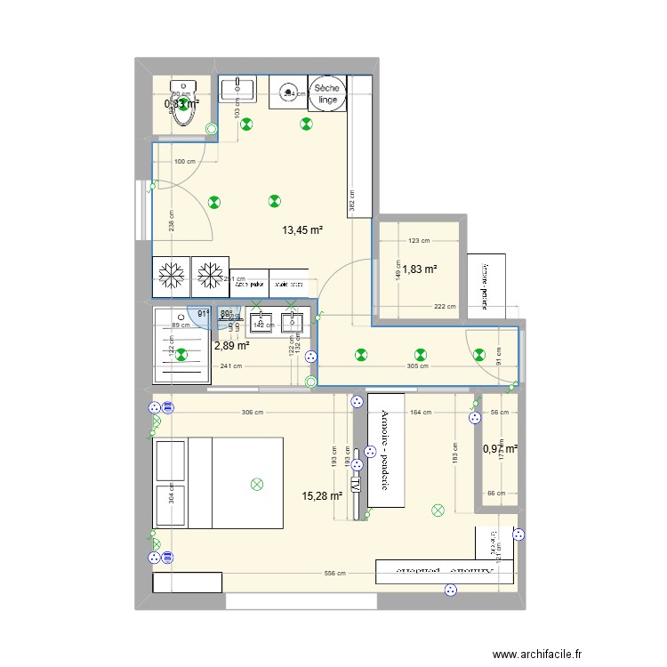 Suite parentale buanderie sde test 2. Plan de 6 pièces et 35 m2