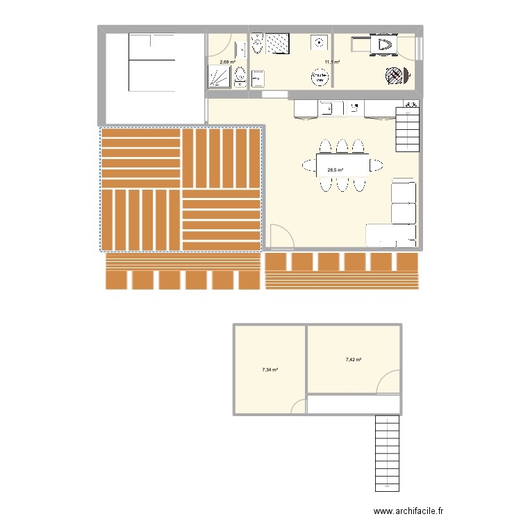 modèle 2. Plan de 5 pièces et 57 m2