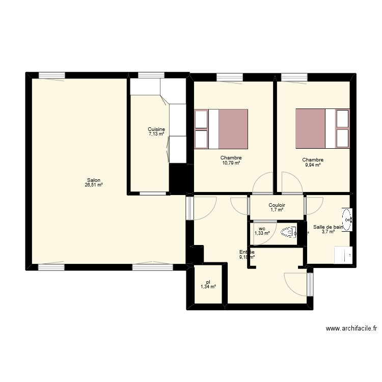 KLAI bosquet t3. Plan de 12 pièces et 72 m2