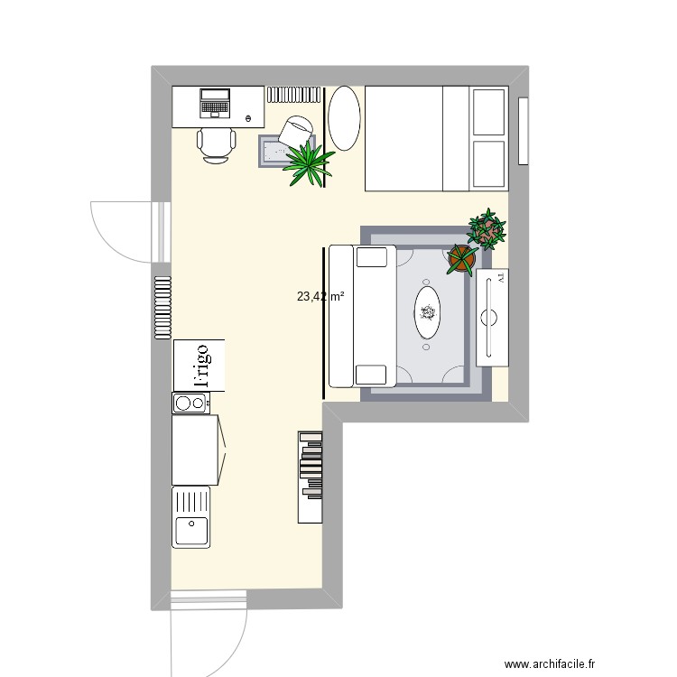 Appartement. Plan de 1 pièce et 23 m2