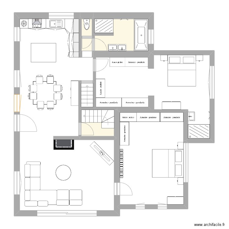 Modifs Rendeux. Plan de 4 pièces et 13 m2