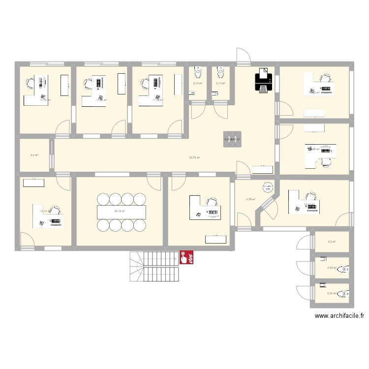 Nx Bureaux Teillage V3. Plan de 18 pièces et 179 m2