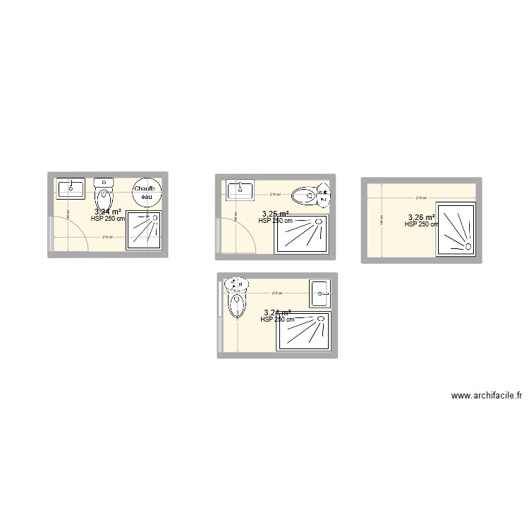 salle de bain. Plan de 4 pièces et 13 m2