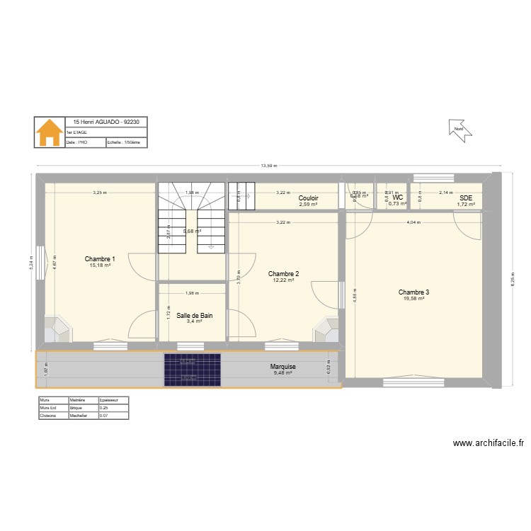 15 HA 1ER ETAGE. Plan de 10 pièces et 71 m2