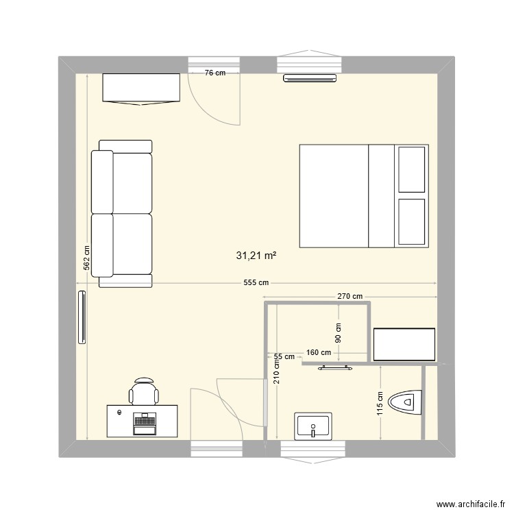 Chalet zen 1etage. Plan de 1 pièce et 31 m2