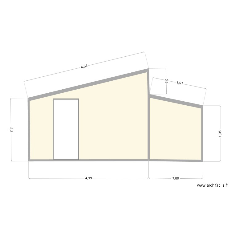 facade abri 25% 80 cm. Plan de 2 pièces et 14 m2