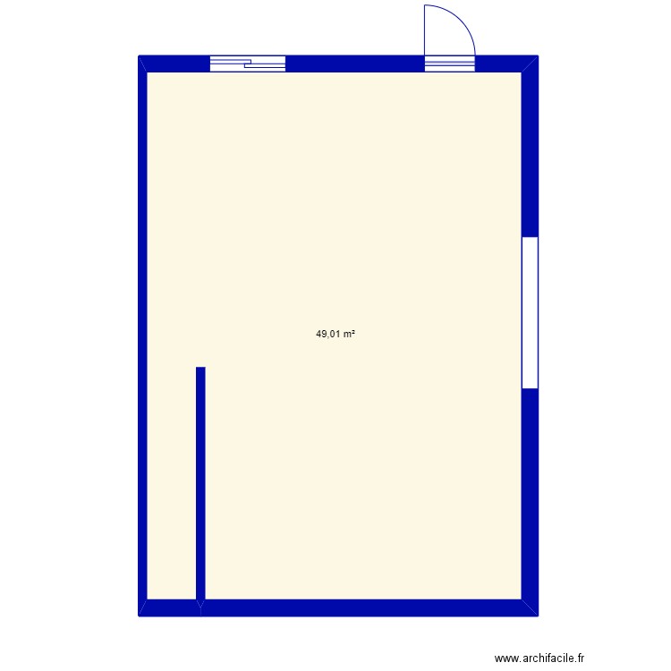 cuisine. Plan de 1 pièce et 49 m2