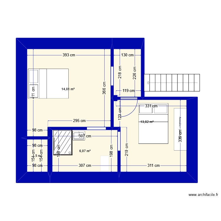 combles. Plan de 4 pièces et 36 m2