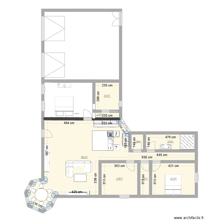 maison L. Plan de 8 pièces et 103 m2