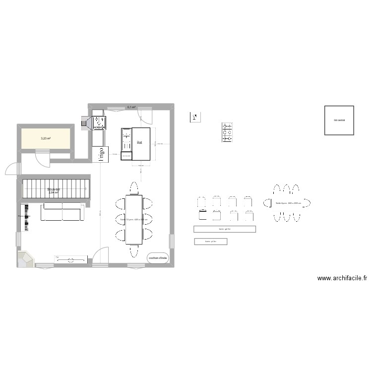 reno 2025 avec element . Plan de 3 pièces et 6 m2