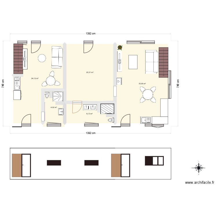 Projet renovation Maison MarieA. Plan de 5 pièces et 87 m2