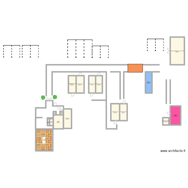 domaine. Plan de 17 pièces et 156 m2