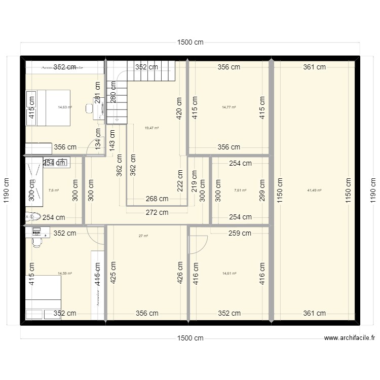 1 ER ETAGE. Plan de 9 pièces et 162 m2