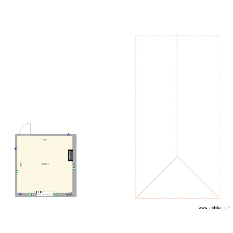 Chambre Manu. Plan de 1 pièce et 16 m2