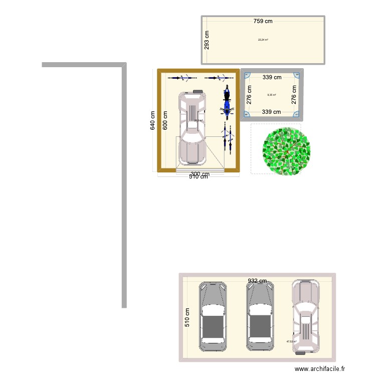 carports. Plan de 4 pièces et 107 m2