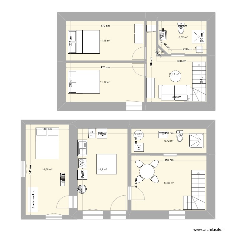 MaisonCour. Plan de 9 pièces et 89 m2