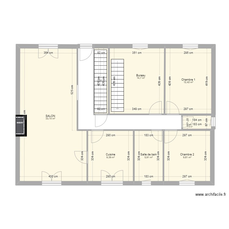 MAISON ETAGE. Plan de 8 pièces et 91 m2