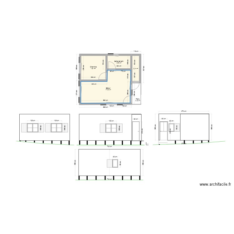 Projet Proposition habitat léger Ville Namur 39.9m². Plan de 5 pièces et 34 m2