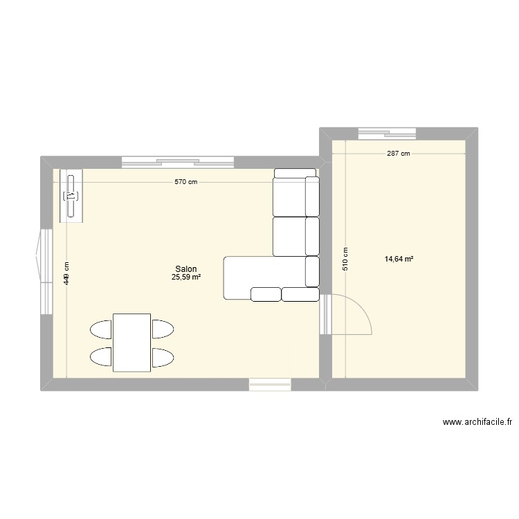 2FC_E!_ASIS. Plan de 2 pièces et 40 m2