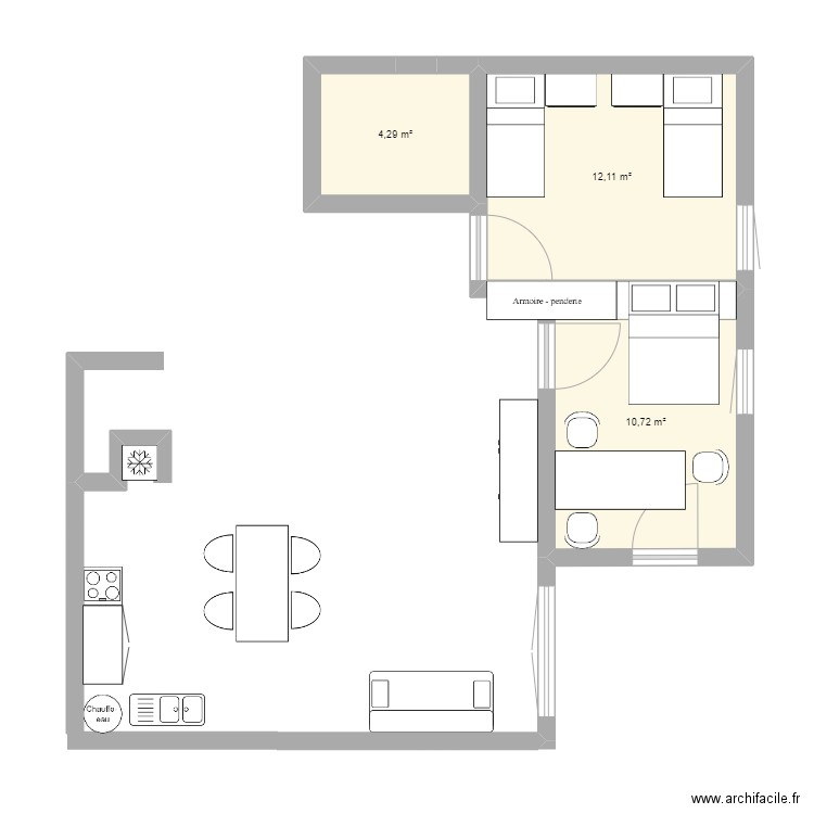 upie. Plan de 3 pièces et 27 m2