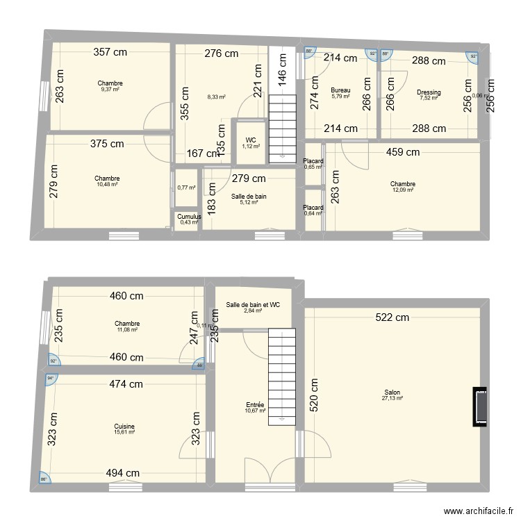 Tillou . Plan de 19 pièces et 130 m2