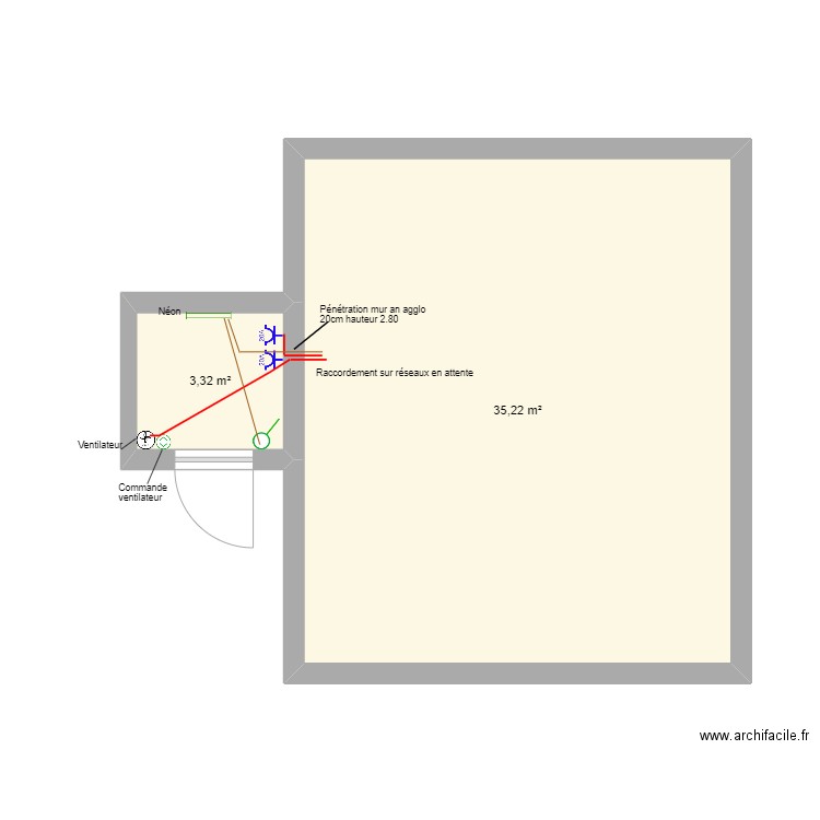 LOCAL INFORMATIQUE . Plan de 2 pièces et 39 m2